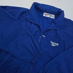 Vintage Reebok Windbreaker Jacket Mens Medium Blue Full Zip Hooded Mesh Lined